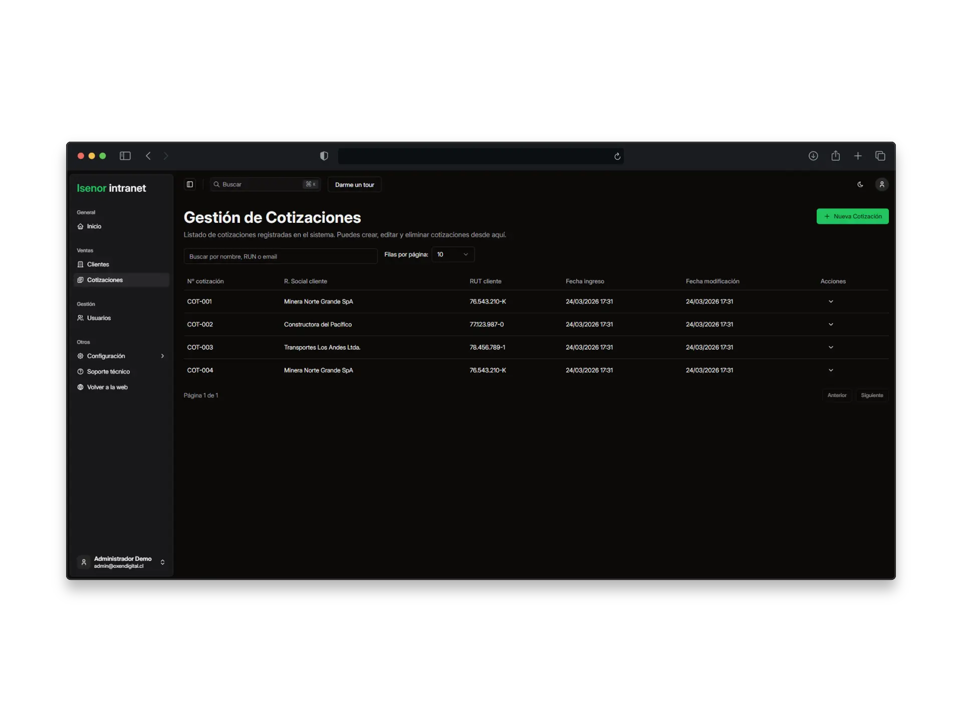 Vista previa del proyecto: Intranet & Automatización: Isenor e Hidrocil